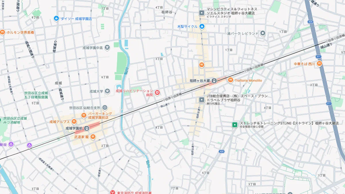小田急線沿線の道路状況の一例 ©Google Earth