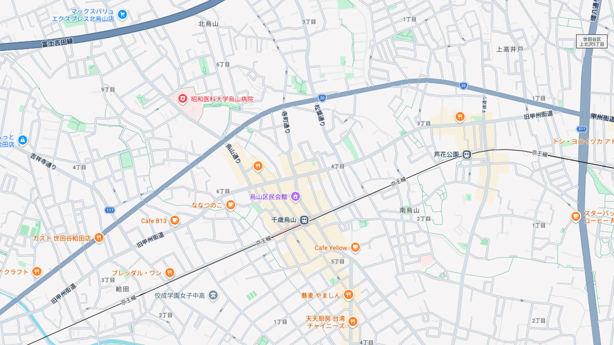 京王線沿線の道路状況の一例 ©Google Earth