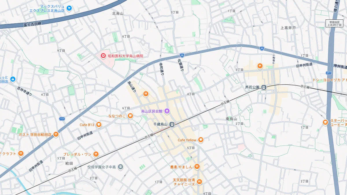 京王線沿線の道路状況の一例 ©Google Earth